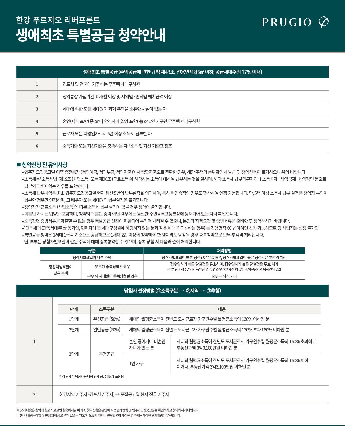 생애최초 특별공급 신청자격 및 안내